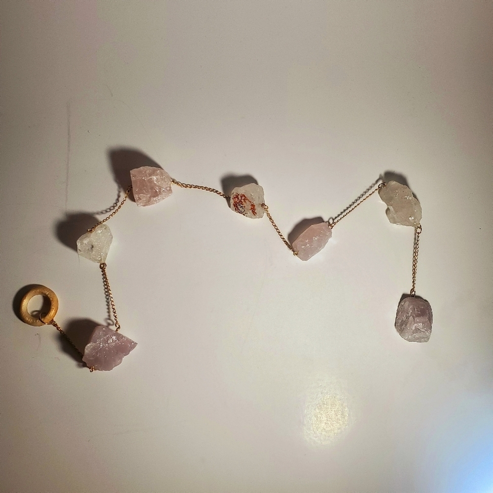 Crystal Wall Hanging Lg Raw Rose Quartz Crystal Metal Chain Hanging Decor NEW - Picture 4 of 12